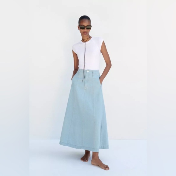 Zara Dresses & Skirts - NWTO ZARA Z1975 Denim High-Waisted A-Line Skirt Mid-Blue L